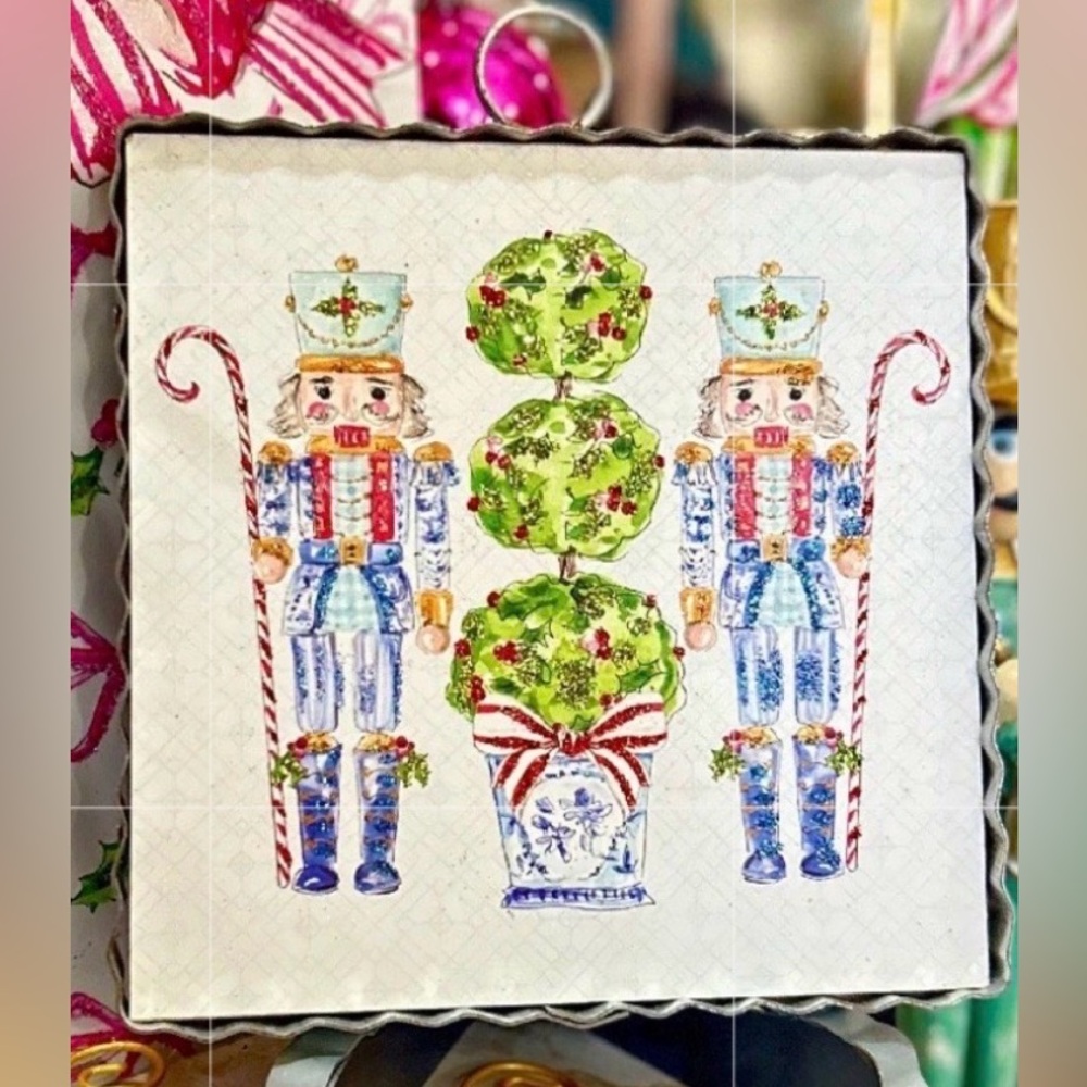 Nutcrackers Blue and White with Topiary Mini Print